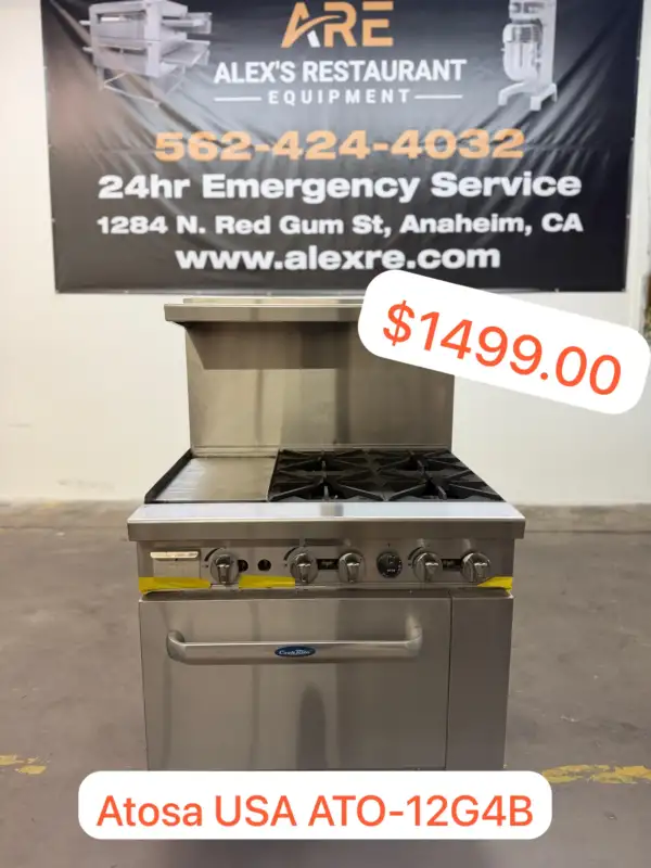 Top view of Atosa ATO-12G4B showing 4 burners and 12-inch griddle section.